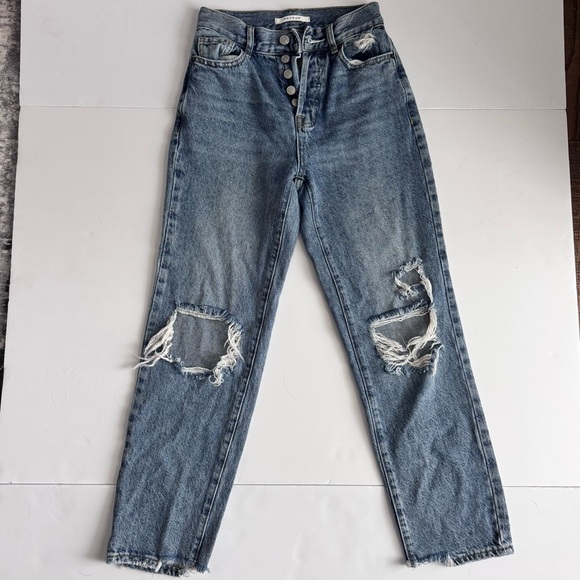 PacSun Women's Blue Ripped Straight Leg Jeans - Picture 2 of 10